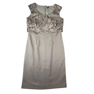 Sonia Pena Embroidered Sheath Dress Champagne Silver MOB Quiet Luxury Formal 12